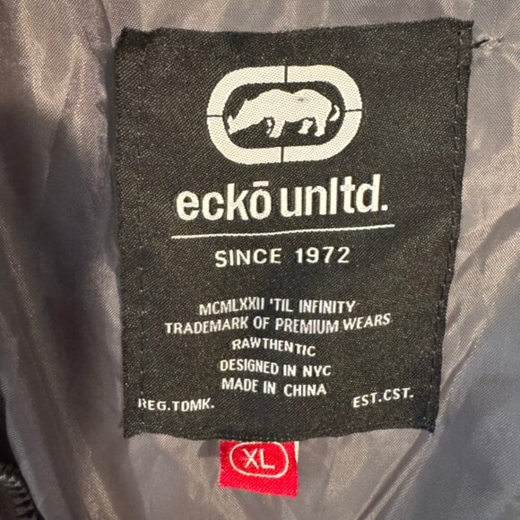 Ecko Unlimited Vest Mens XL Gray Camo Hooded Puffer Sleeveless Zip - Picture 8 of 10